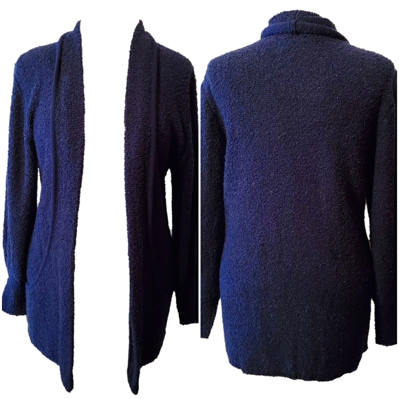 Vintage Sweaters - Vintage Navy Blue Boucle Knit Cardigan Sweater